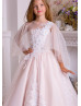 Flutter Sleeves White Lace Light Pink Tulle Flower Girl Dress